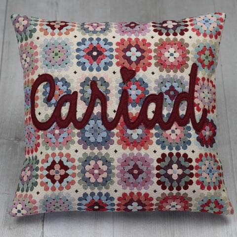 "Cariad" "Love /Sweet Heart"  Floral Crochet style cushion