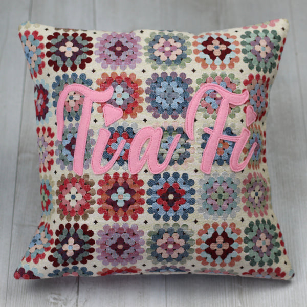 "Ti a Fi" "You and Me"  Floral Crochet style cushion