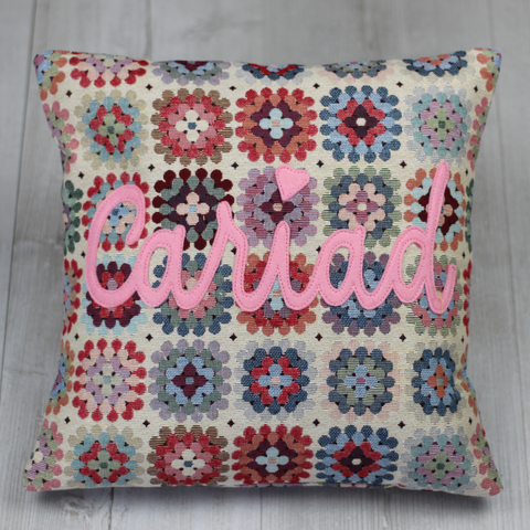 "Cariad" "Love/Sweet Heart"  Floral Crochet style cushion