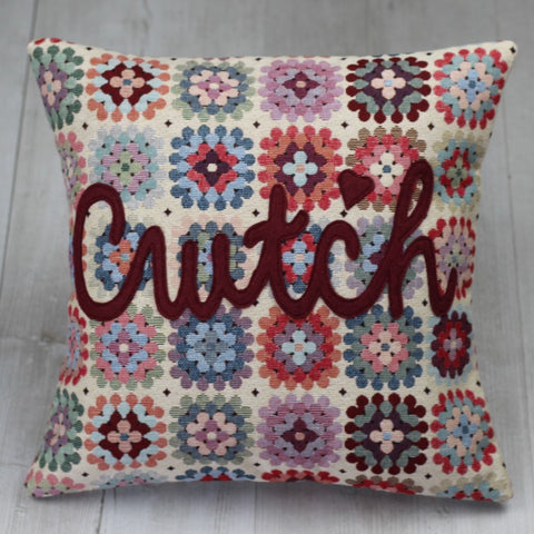 "Cwtch" "Hug"  Floral Crochet style cushion